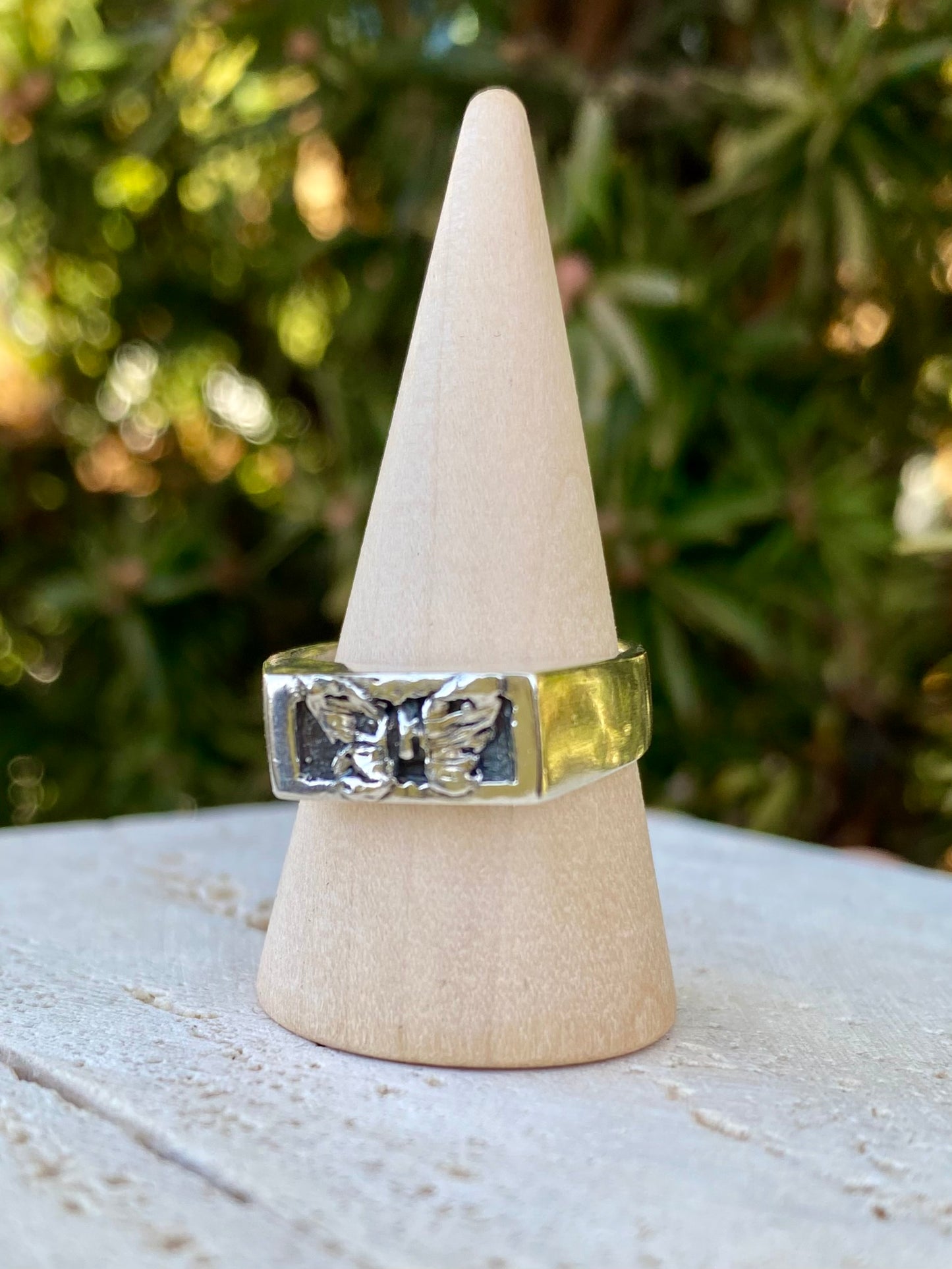 Hand Carved Butterfly Signet Ring