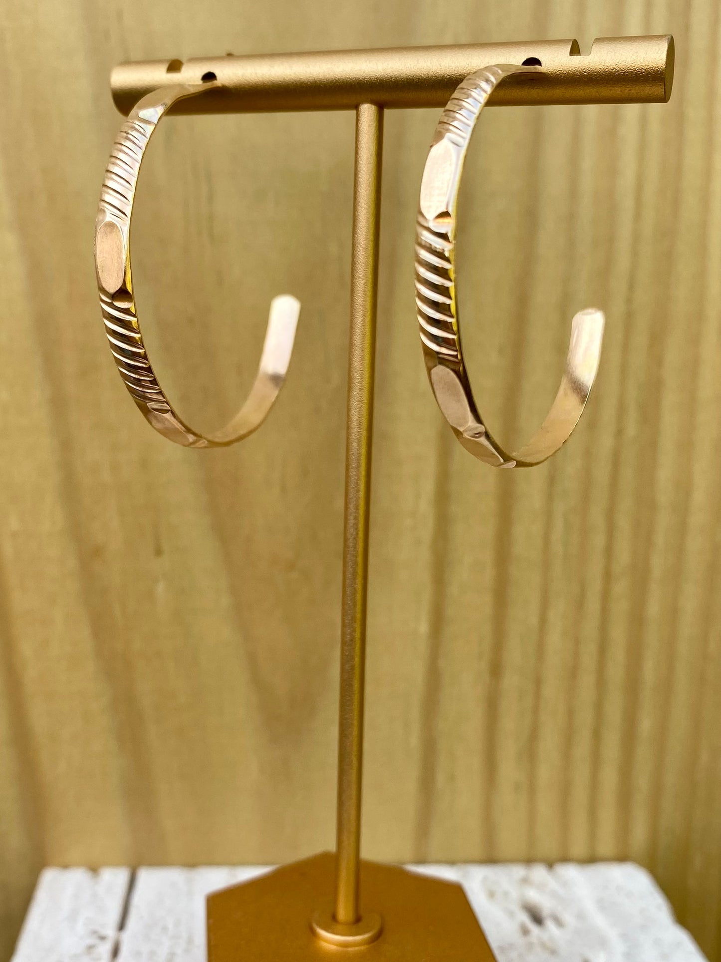 Yellow Gold Fill Stamped and Dapped Hoop Earrings