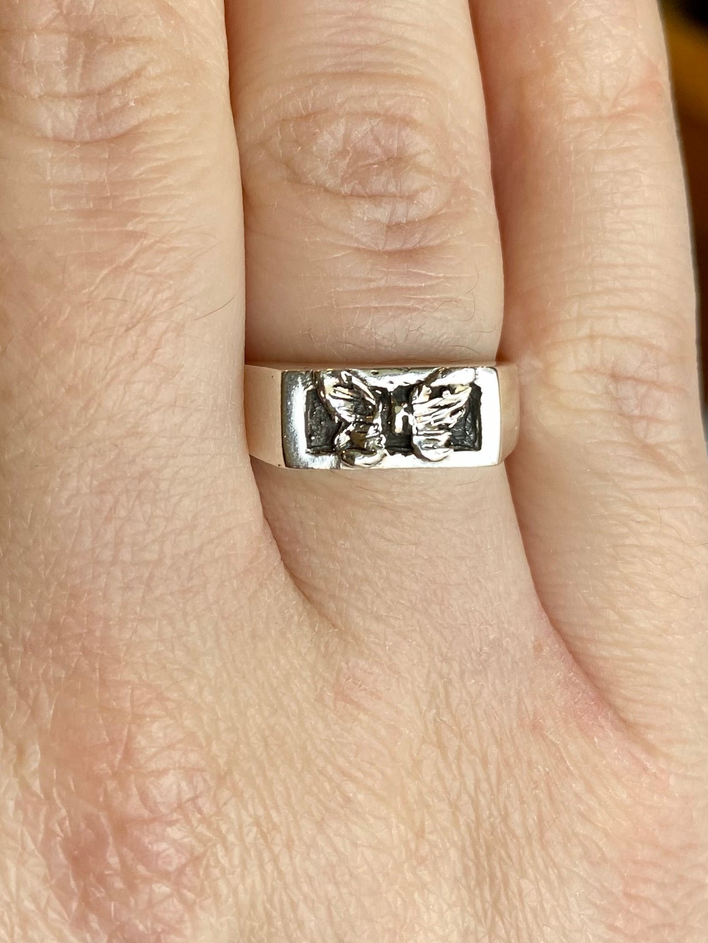 Hand Carved Butterfly Signet Ring