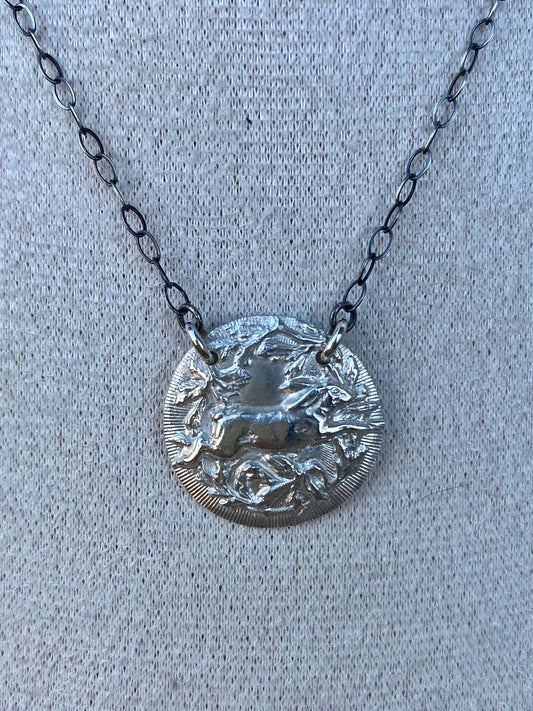Fine Silver Rabbit Pendant with Oxidized Sterling Silver Chain