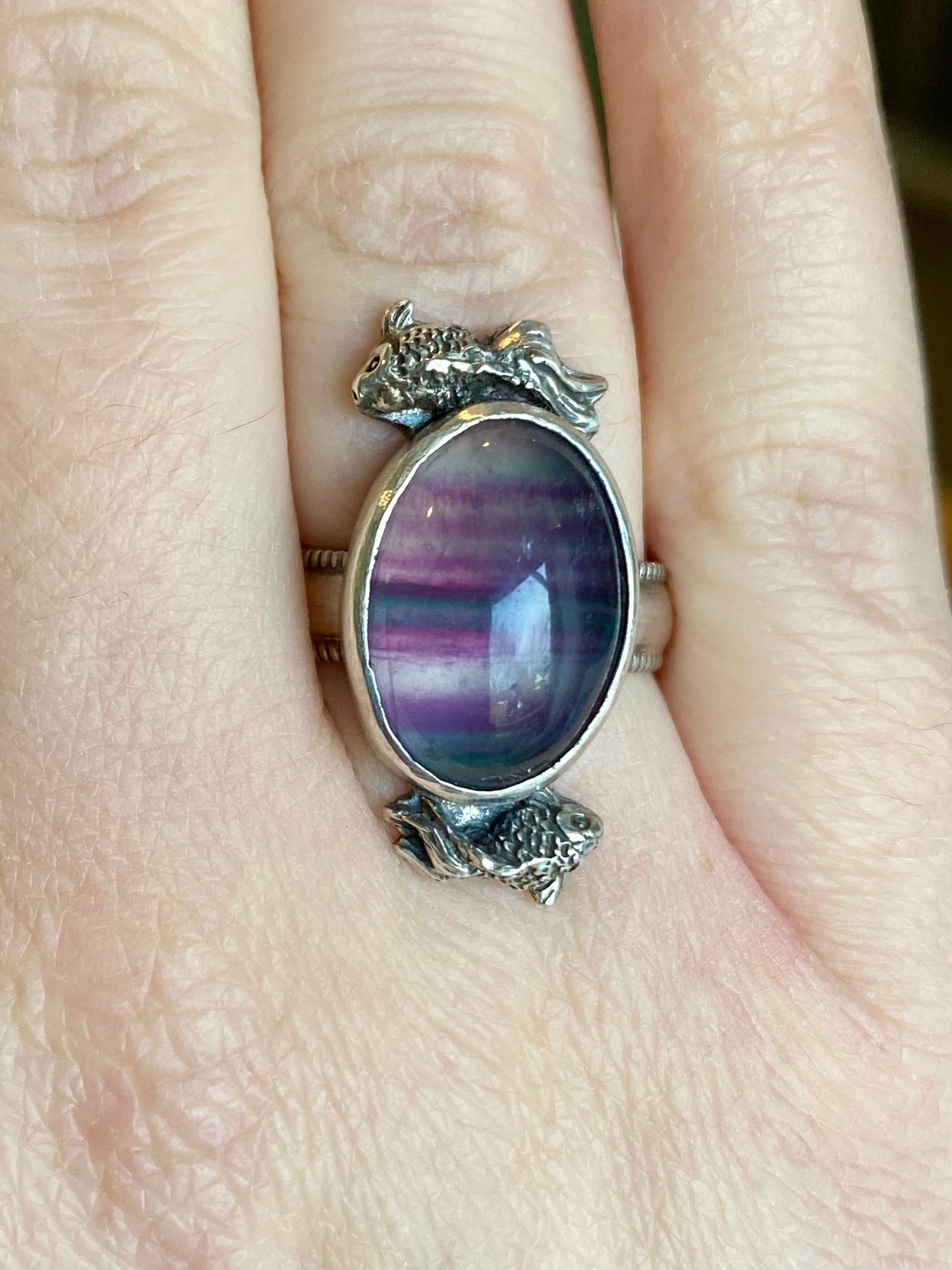 Sterling Silver Fish Ring With Fluorite