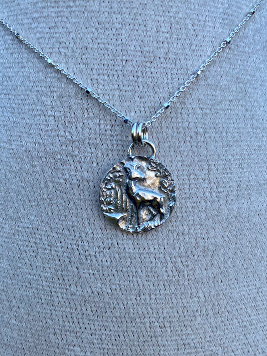 Fine Silver Stag Charm Necklace