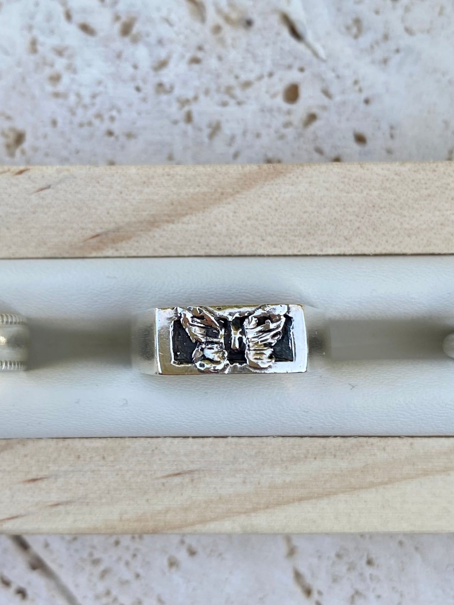 Hand Carved Butterfly Signet Ring